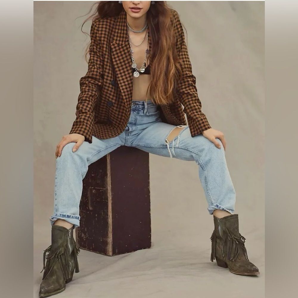Free People Lawless Fringe Western Suede Ankle Size 38.5